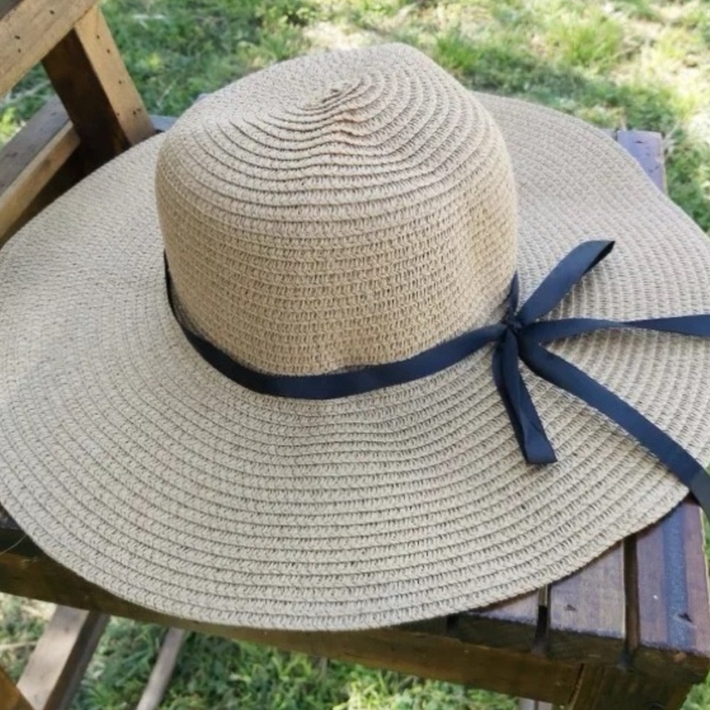 3. COST 🛑LAST 1! Ribbon Hat Tan Beach Summer Resort Vacation Sun Straw Ribbon - Picture 2 of 2